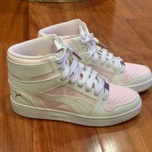 Puma Pink and White High-Top Sneakers Size 8